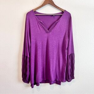 H by Halston Purple Long Sleeve Blouse M Sheer Pleated Balloon Sleeve Tunic Top